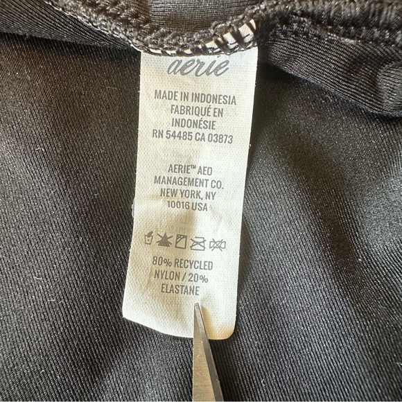 Aerie Black One Piece Swimsuit Ruffle Deep V Tie Front Sz M - Picture 7 of 12